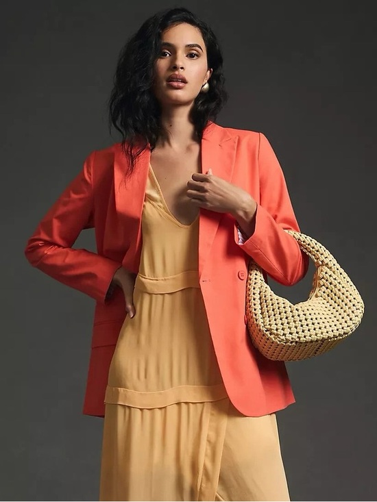 dolan Jackets & Blazers - ANTHROPOLOGIE DOLAN LINEN BOYFRIEND DOUBLE BREASTED BLAZER  COAT CORAL Sz M NWOT